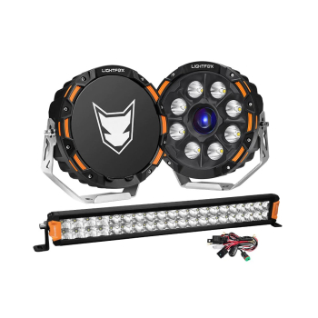 LIGHTFOX 9 Osram Laser LED Driving Lights + 20 Dual Row LED Light Bar + Wiring Kit