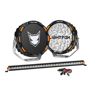 LIGHTFOX OSRAM 9 LED Driving Lights + 28 Single Row LED Light Bar + Wiring Kit 