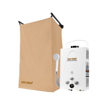 SAN HIMA Camping Shower Tent Awning Fold-Out Instant Ensuite + 8L Gas Hot Water Heater (White)