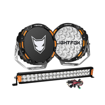 LIGHTFOX OSRAM 9 LED Driving Lights + 20 Dual Row LED Light Bar + Wiring Kit