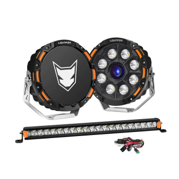 LIGHTFOX 9 Osram Laser LED Driving Lights + 20 Single Row LED Light Bar + Wiring Kit
